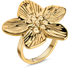 Goudkleurige Chunky Ring met Sierlijke Kersenbloesem. Een symbool van schoonheid en licht, perfect als subtiele eyecatcher. Productcode: R1855.