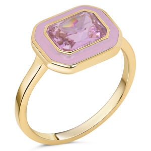 Charmin's Goudkleurige Chunky Ring Roze Emaille en Roze Steen R1781
