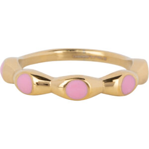 Charmins Goudkleurig Ring Met Roze Ronde Emaille Bollen Staal R1496