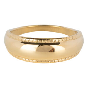 Charmins Goudkleurige Klassieke Ring met Bewerkte Rand Staal R1411