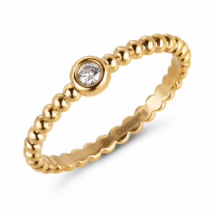 Charmins Goudkleurige Bolletjes Ring met Wit Rond Steentje R1640